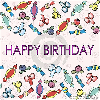 Patterns with bows, berries and candy for birthday Vector Illustration